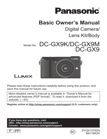 Panasonic Dc-gx9ms Digital Camera User Manual 