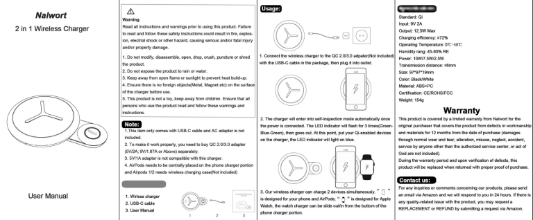 Nalwort 2 In 1 Wireless Charger Compatible For Iphone Apple Watch And Airpods 10w Fast Wireless