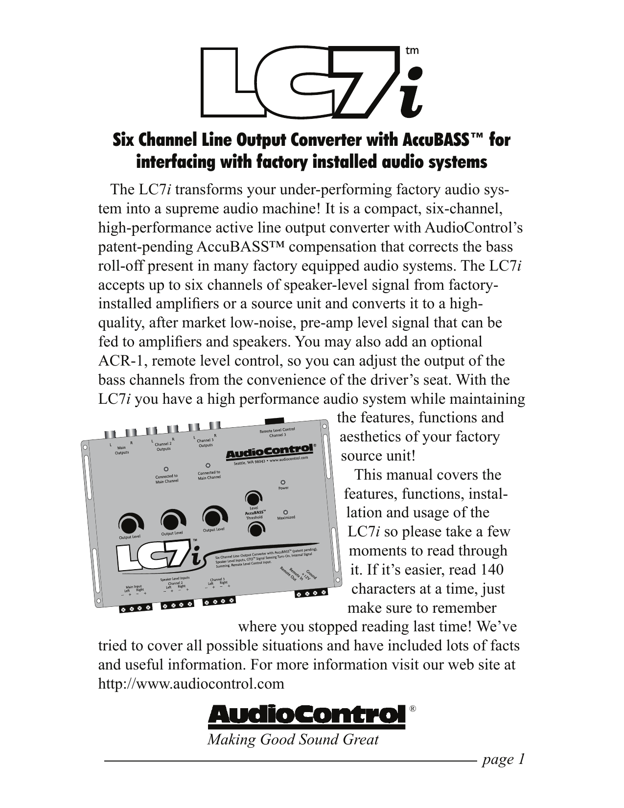 AudioControl LC7i User manual Manualzz