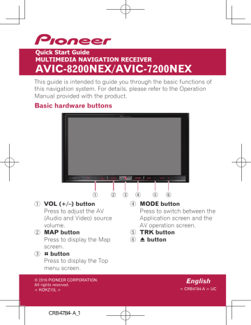 Pioneer AVIC8201NEX Car Stereo Receiver User Guide | Manualzz