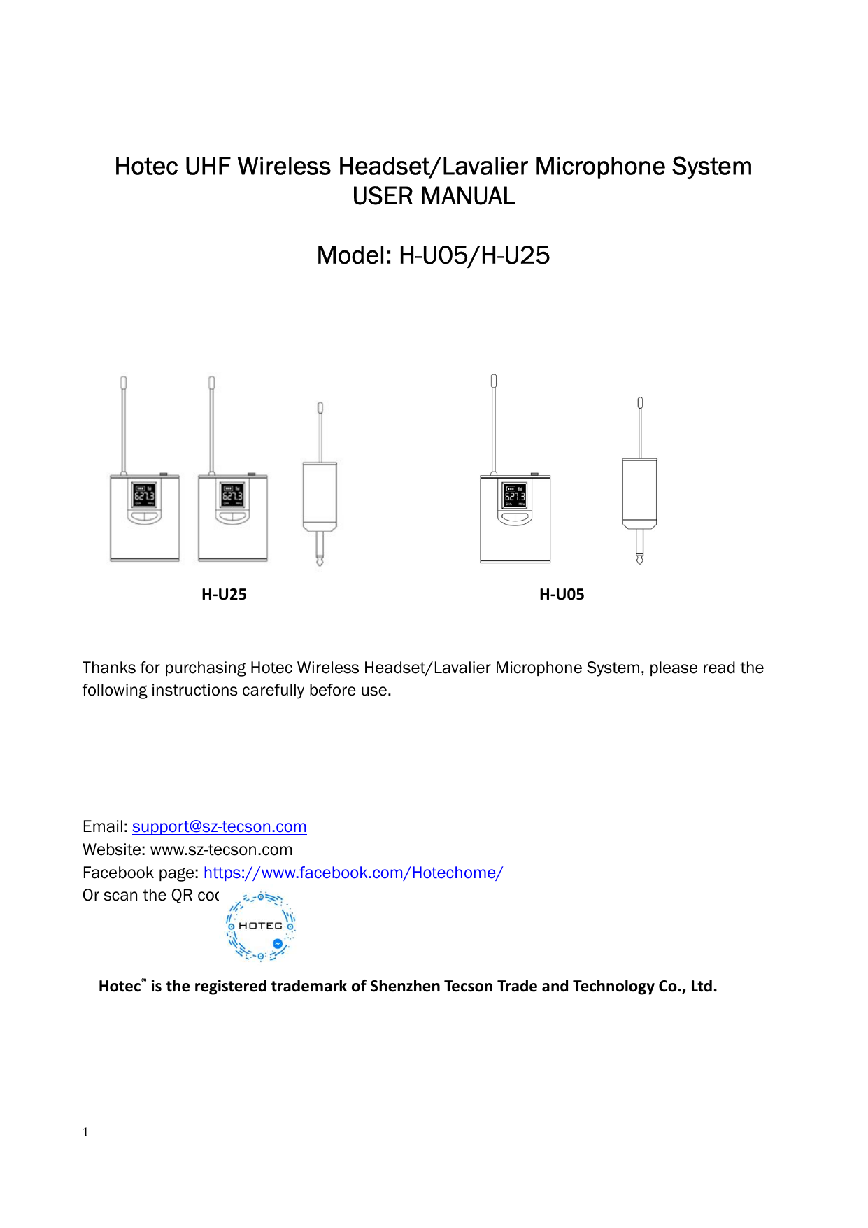 Hotec H U05 Wireless Lavalier Microphone User Guide Manualzz