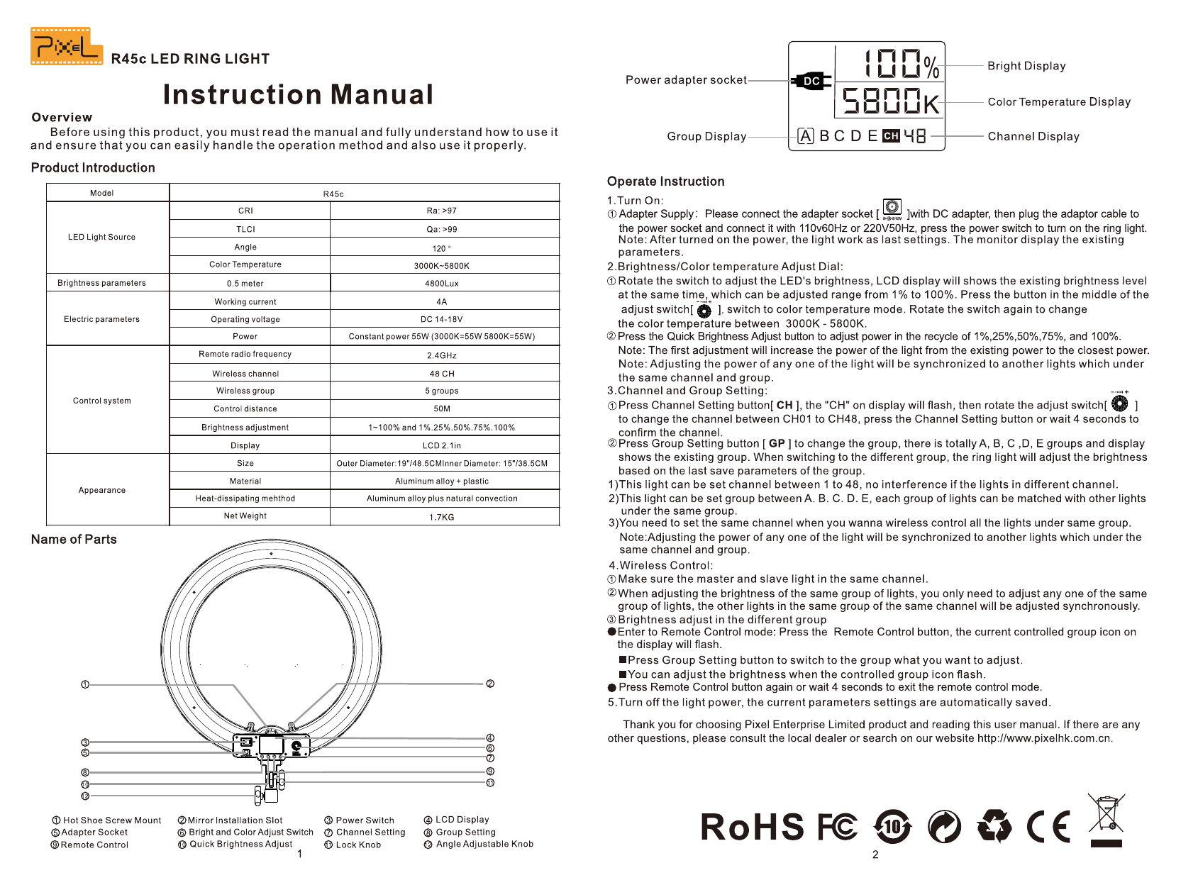 PIXEL Pixel LED Ring Light Macro & Ringlight Flash User Manual Manualzz