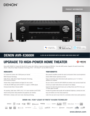 Denon AVR-X3600H AV Receivers & Amplifier Specification Sheet | Manualzz