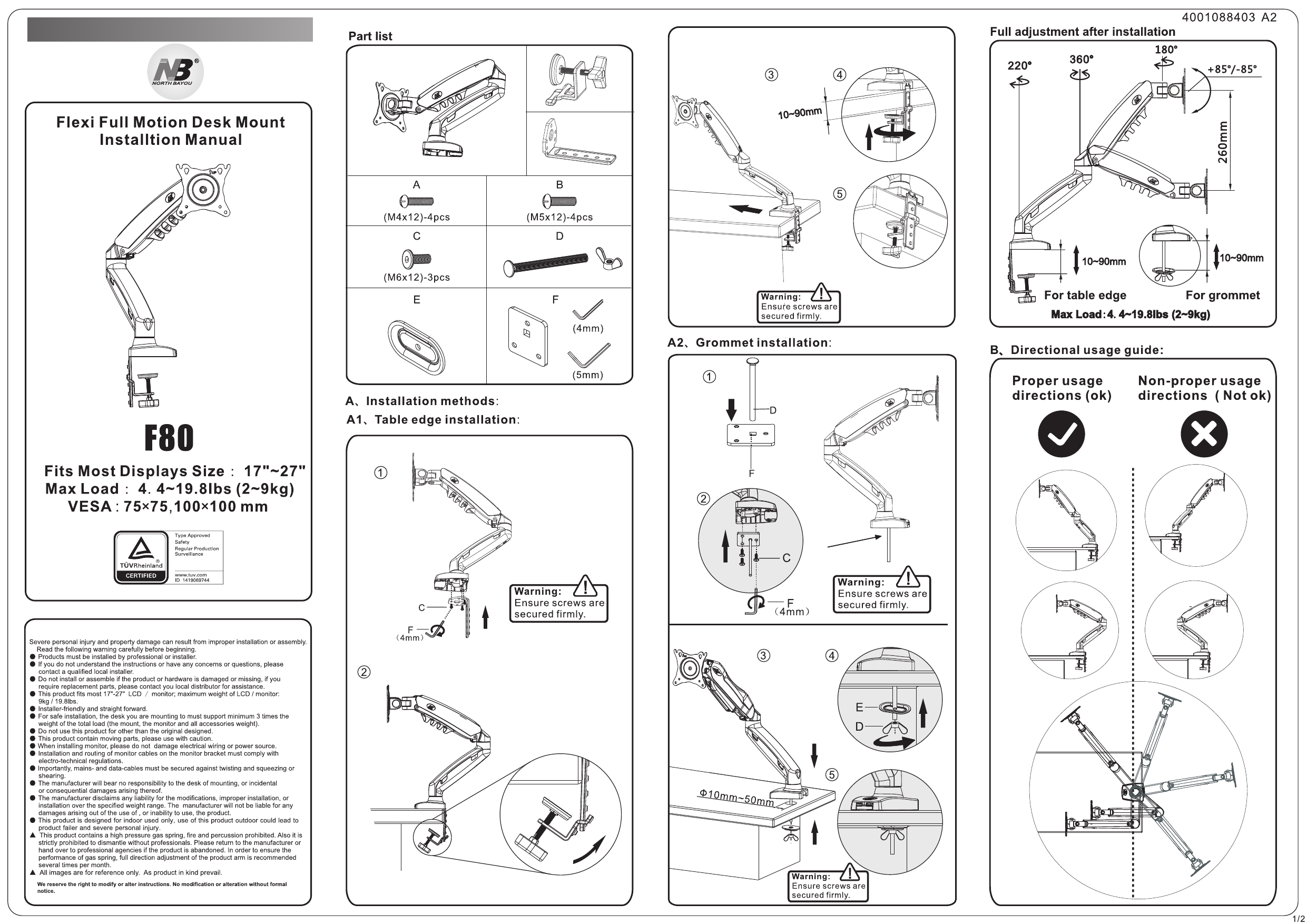 Nb North Bayou F80b Monitor Arms Stand User Manual Manualzz