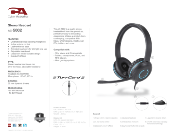 Cyber Acoustics AC-5002 Computer Headset Specification Sheet | Manualzz