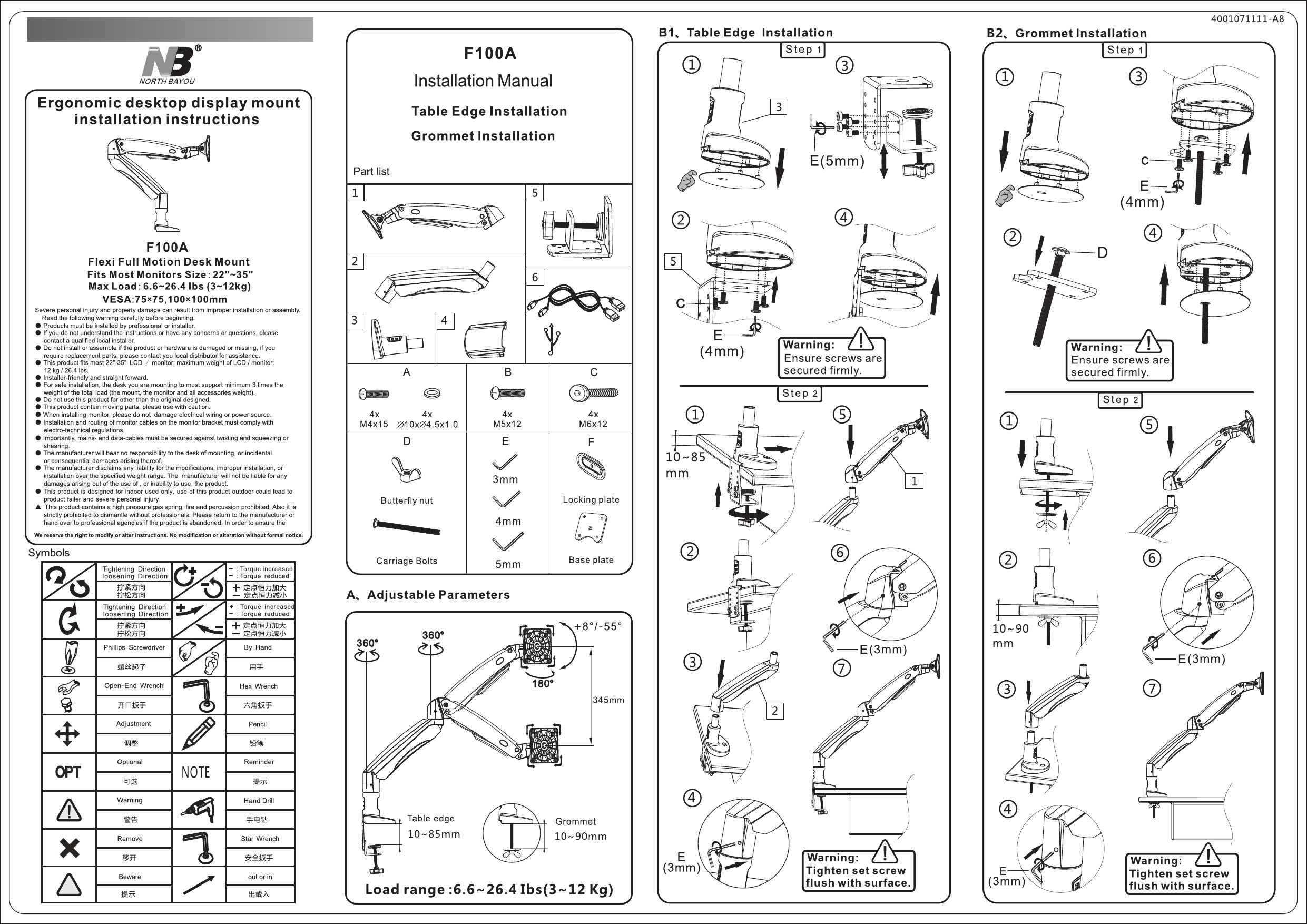 Nb North Bayou F100a B Monitor Arms Stand User Manual Manualzz