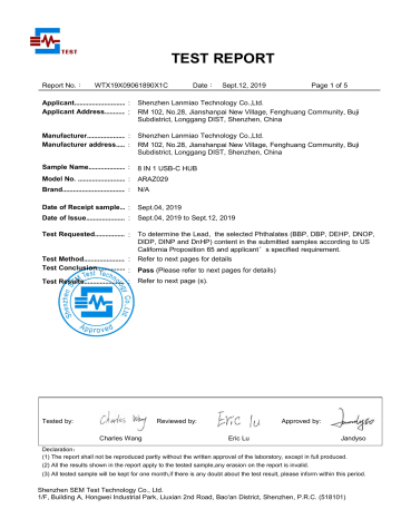 VANMASS 43211700 USB Hub Specification Sheet | Manualzz