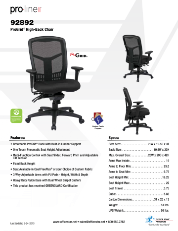 Office Star 92892 30 Home Desk, High Back Office Chair Specifications