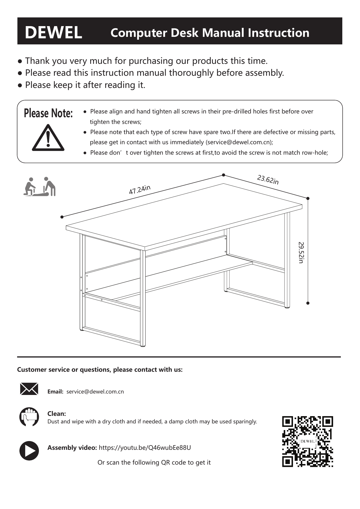 Computer Desk Instruction Manual / Vivo Mobile Kids Desk Instruction