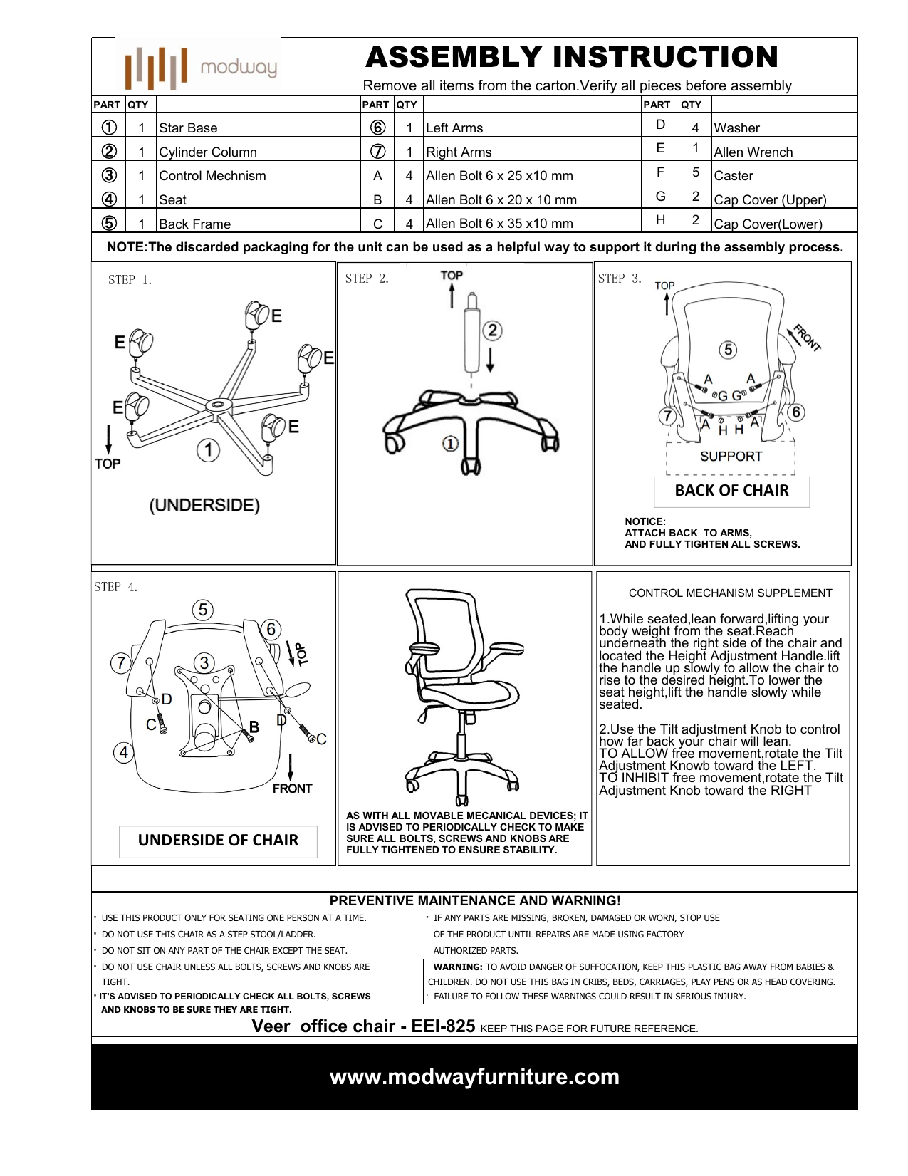 modway chair assembly