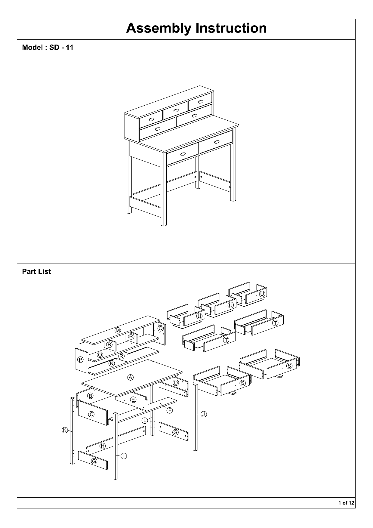 Baxton Studio SD 11 Oak Home Office Desk Installation Manual