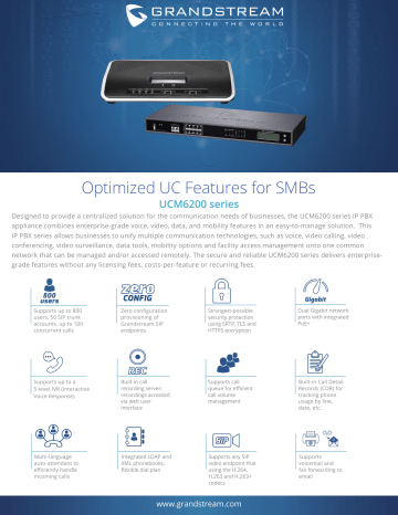 Grandstream UCM6202 Phone Specification Sheet | Manualzz