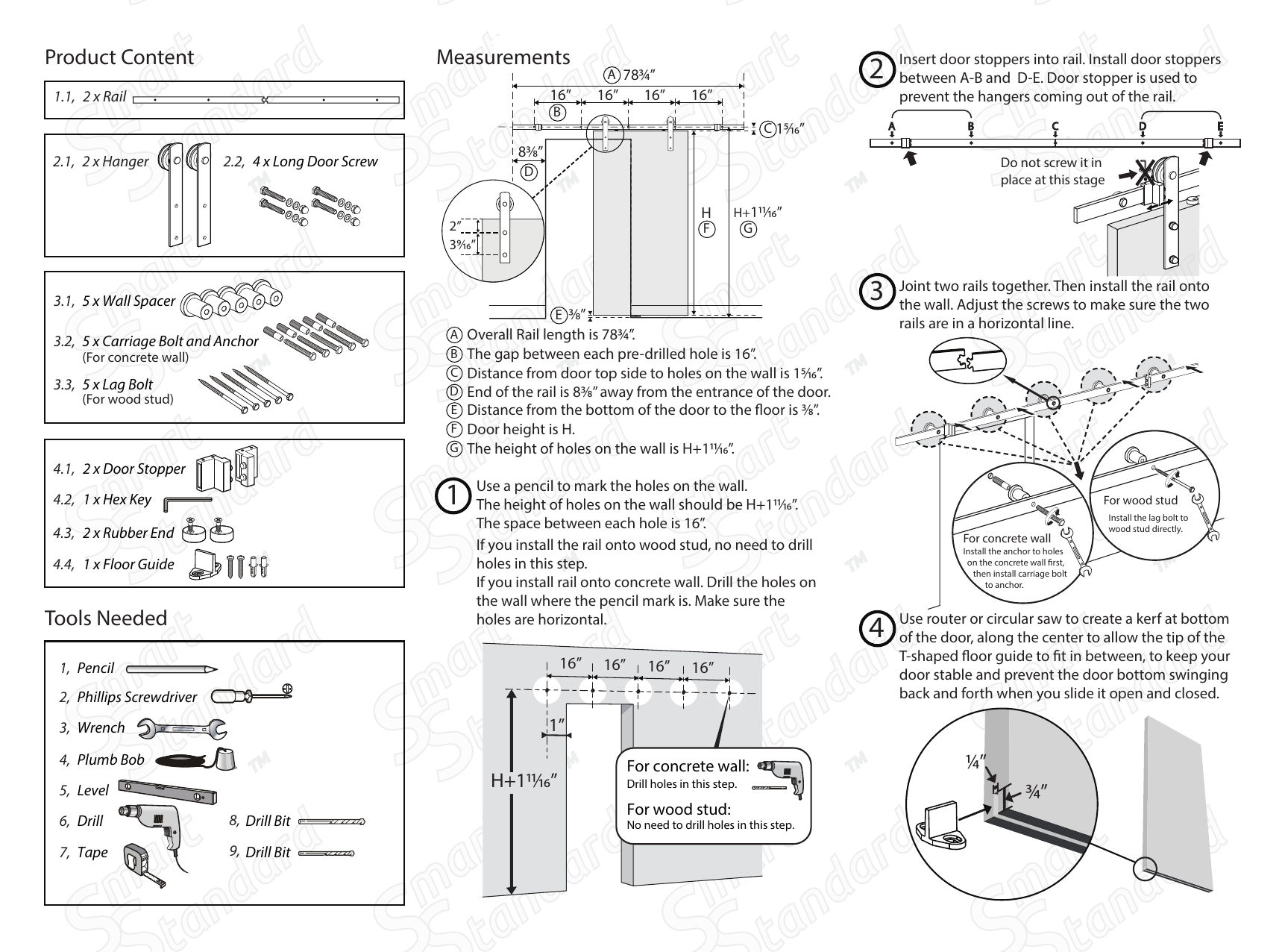 SMARTSTANDARD 5 FT Heavy Duty Sturdy Sliding Barn Door Hardware Kit 5FT Single
