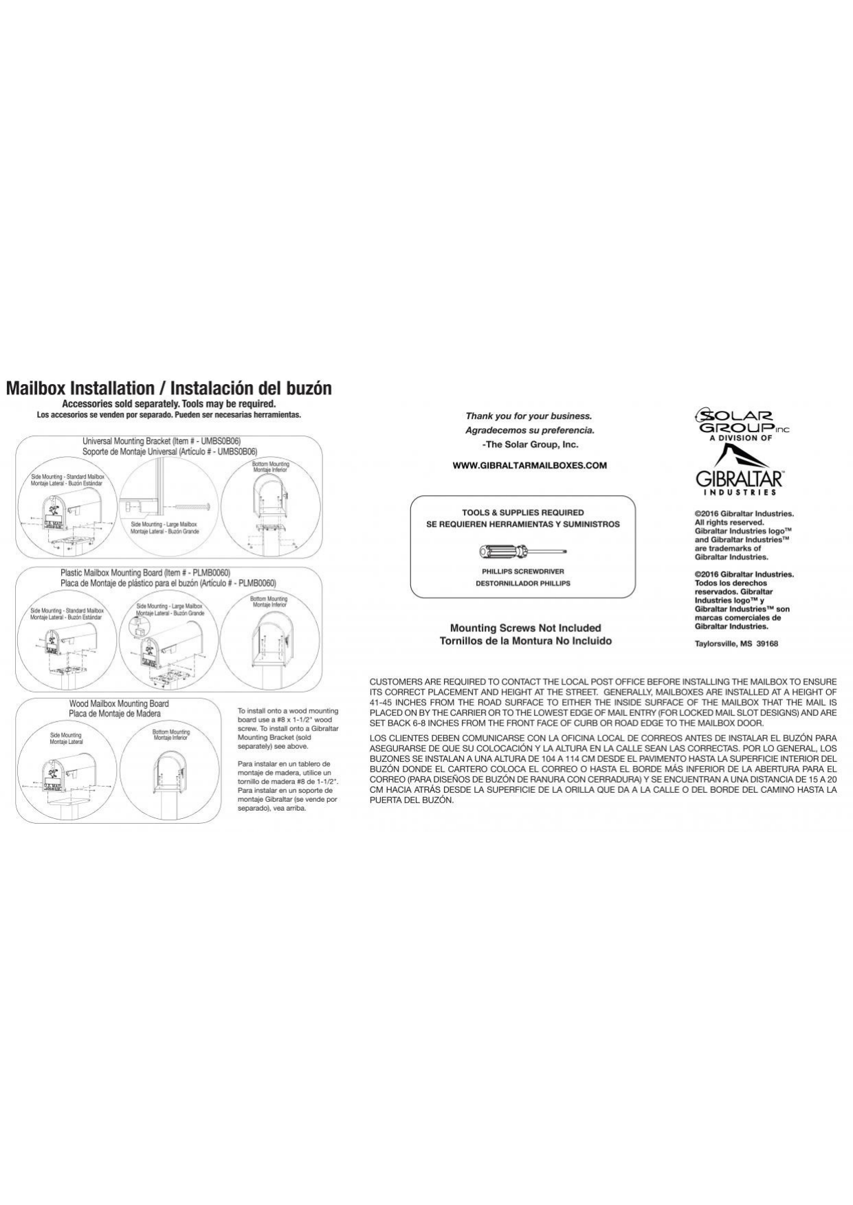Gibraltar Mailboxes AR15B000 Installation guide Manualzz