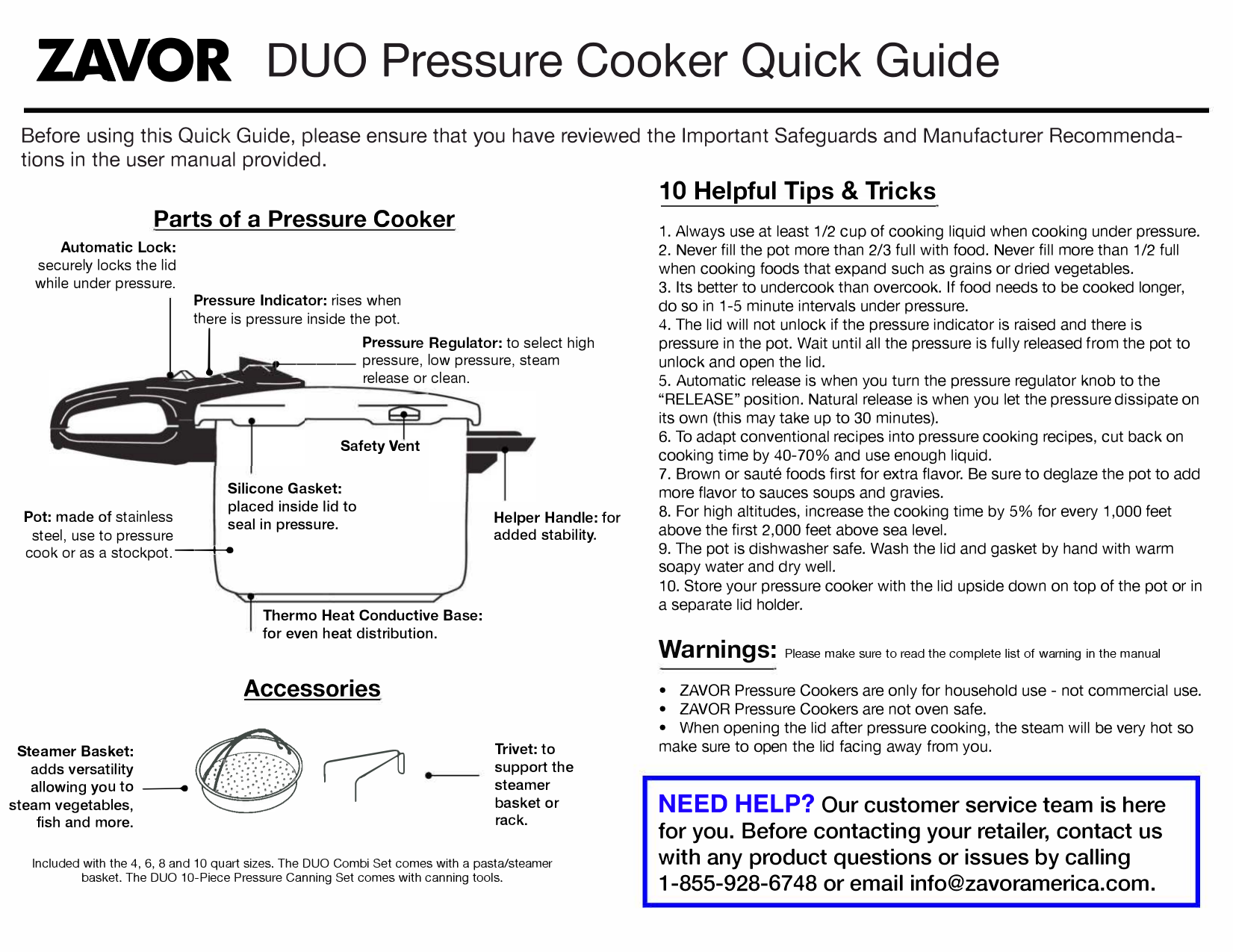 Zavor duo best sale pressure cooker manual