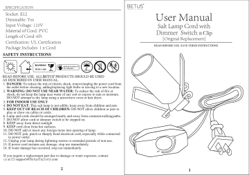 Betus Salt Lamp Cord Salt Lamp User Manual | Manualzz
