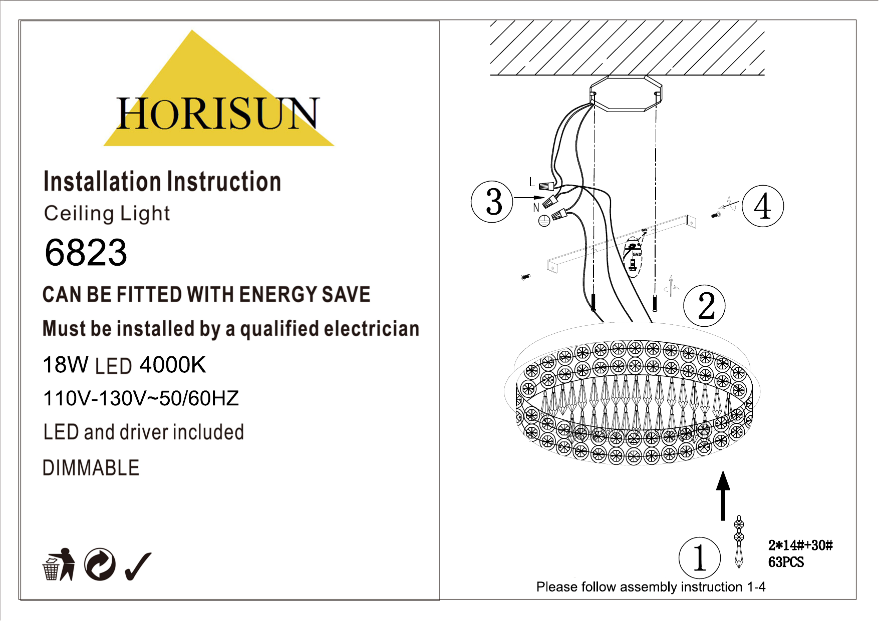 Horisun LED Ceiling Light Crystal Chandelier ETL Listed ...