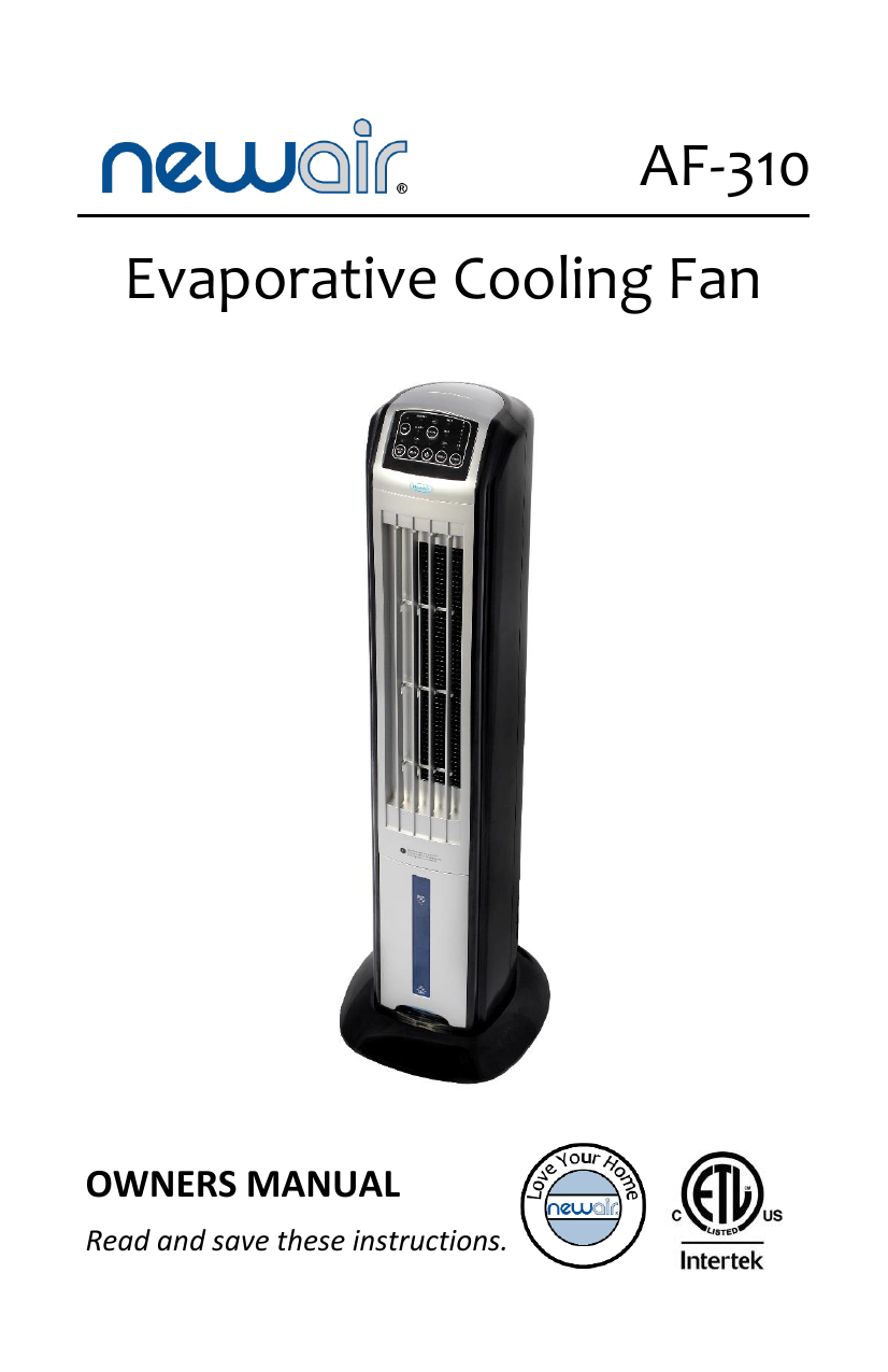 newair tower cooling fan manual