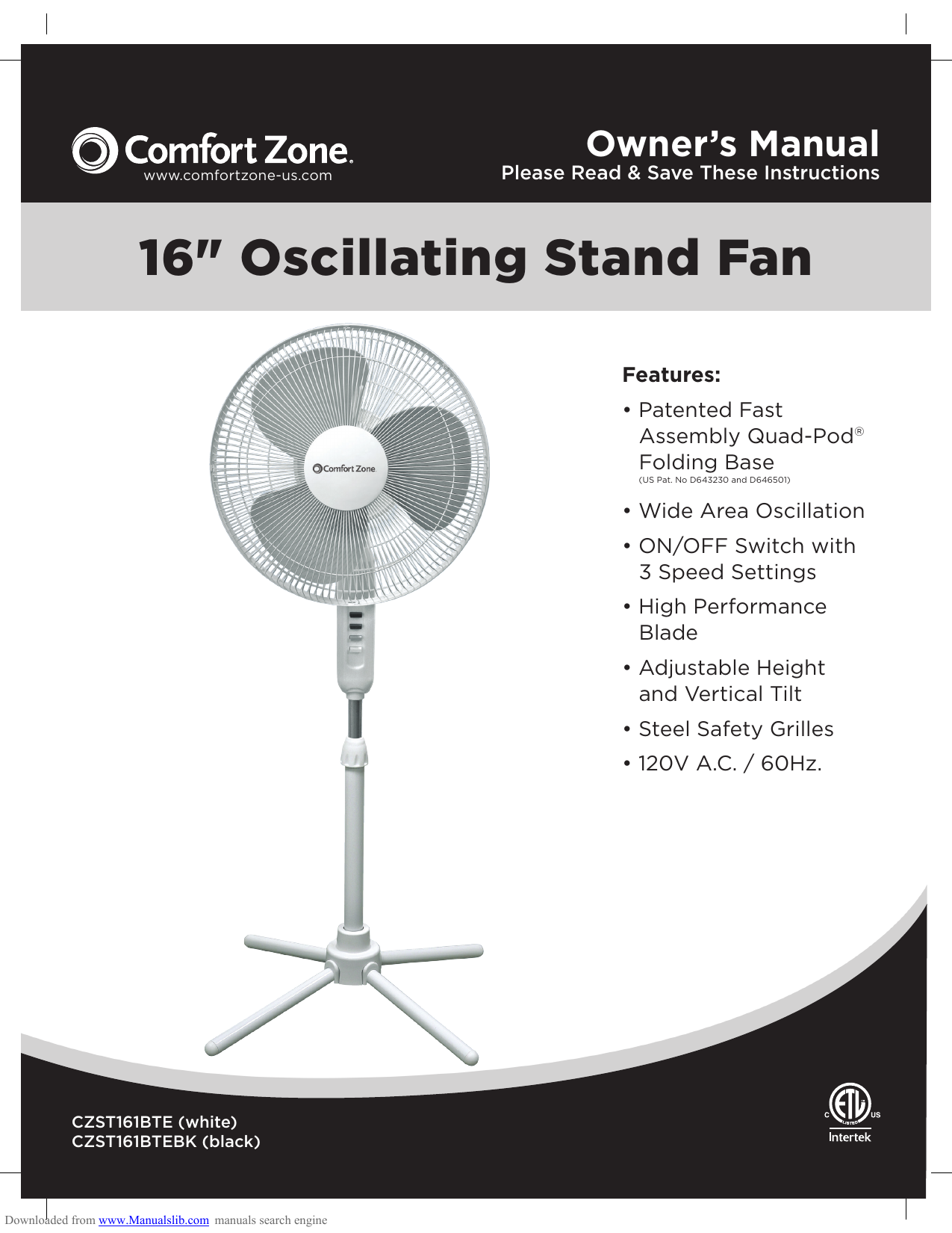 Comfort Zone Pedestal Fan Howard Berger Company Inc CZST161BTEBK Comfort Zone Pedestal Fan Howard Berger Company Inc CZST161BTEBK
