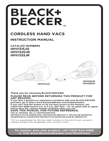BLACK+DECKER HHVI320JR02 Dustbuster Handheld Vacuum Cleaner User Manual