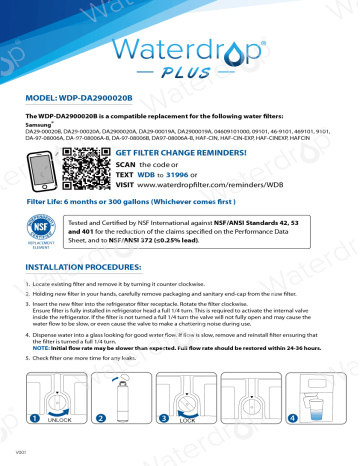 Refrigerator Filter. Water drop Plus. WDP-DA29-00020B For Samsung