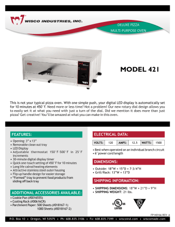 Wisco 421 Countertop Pizza Oven Specification Sheet | Manualzz