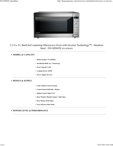 panasonic microwave nn sd9455