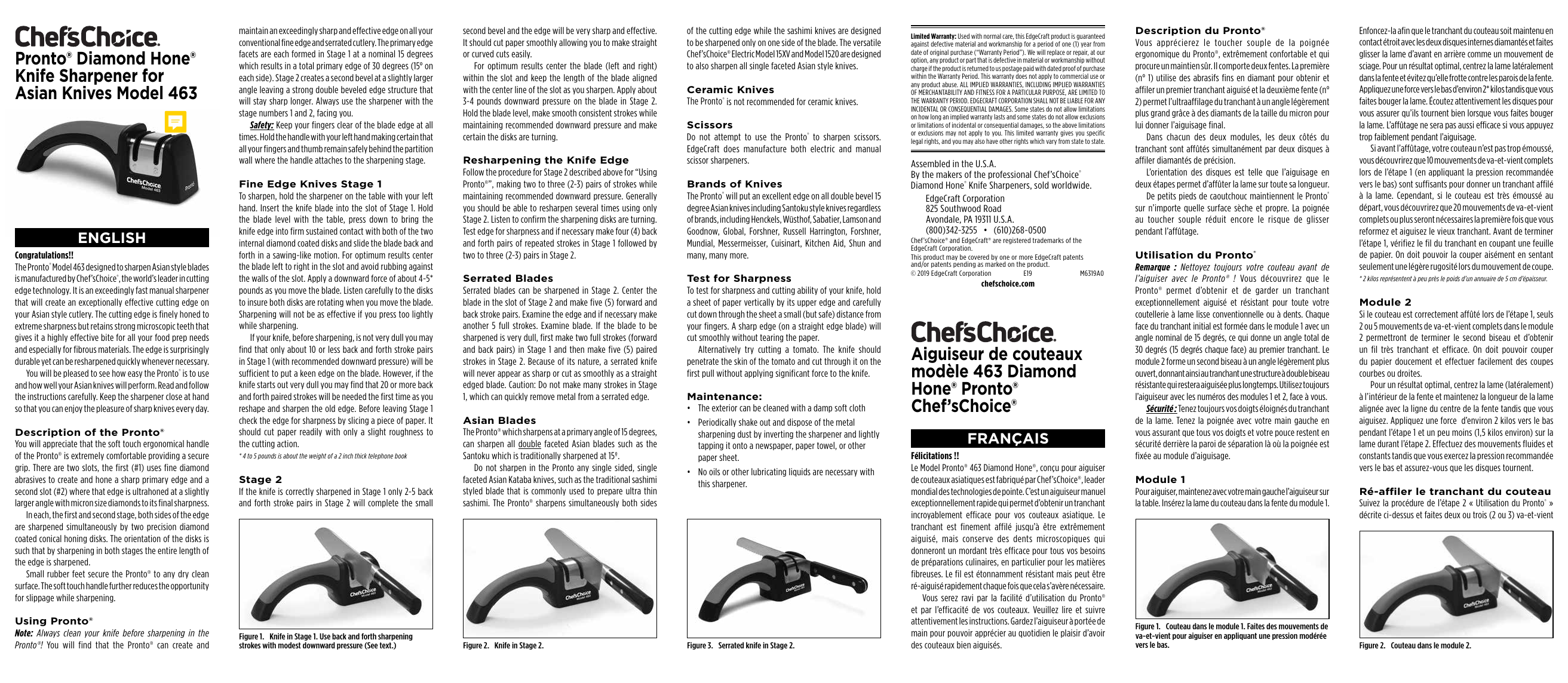 User manual Chef's Choice Pronto Diamond Hone 463 (English - 2 pages)