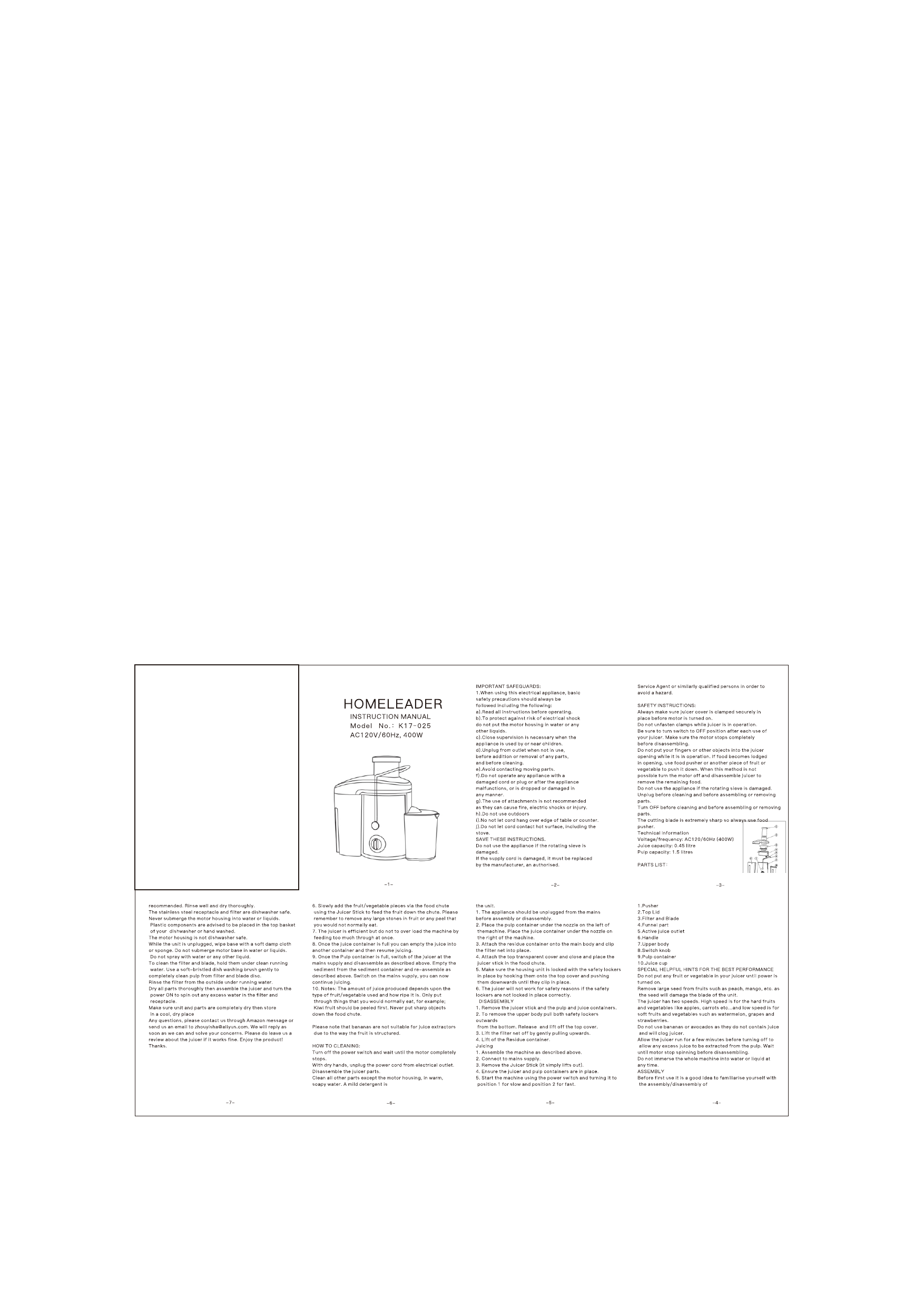 Homeleader Juicer Juice Extractor, Stainless Steel Centrifugal Juicer  Centrifugal Juicer User Manual | Manualzz