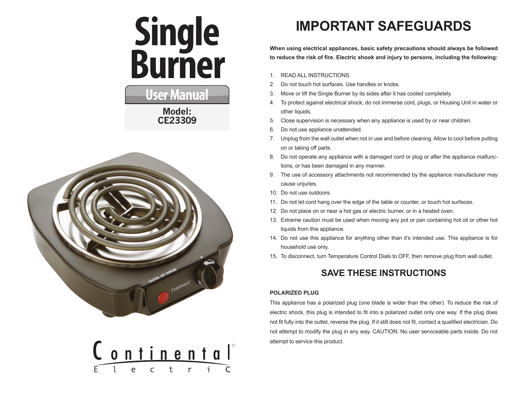 Continental Electric Single Burner CE23309