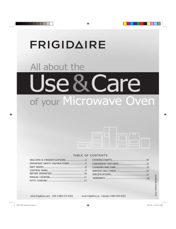 FRIGIDAIRE FFMV1645TS Over-the-Range Microwave Oven User Manual | Manualzz