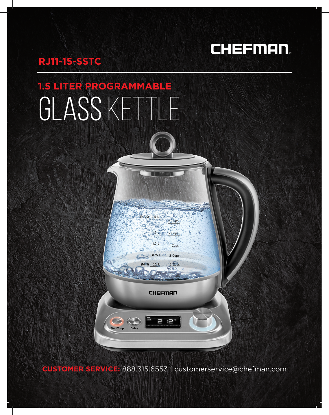 Chefman Programmable Electric Glass Kettle, Temperature Control & 8 Preset Steep