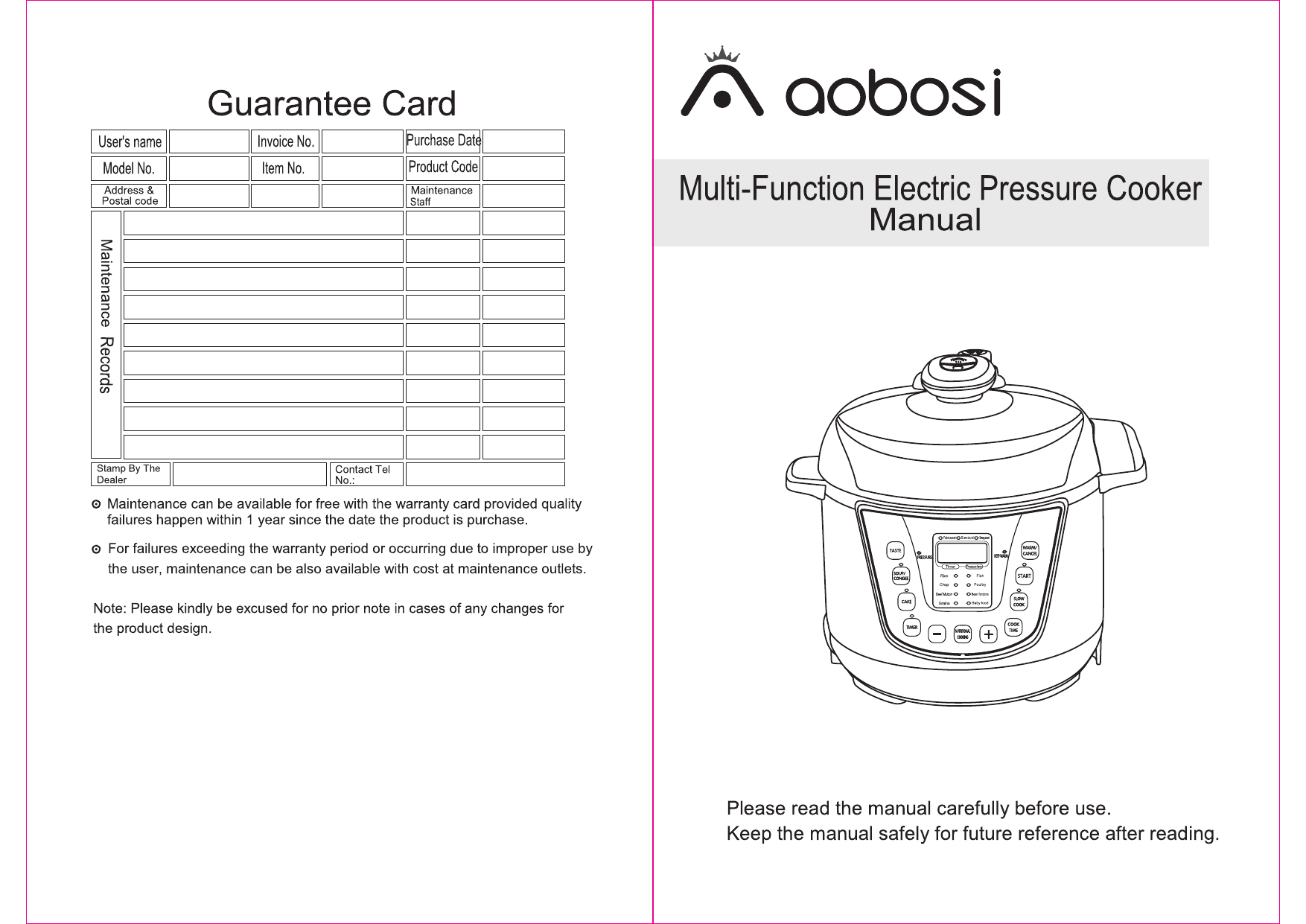 Aobosi YBW30-80Q Programmable Pressure Cooker 3Qt/800W Non-Stick Cooking Pot  Digital Cooker