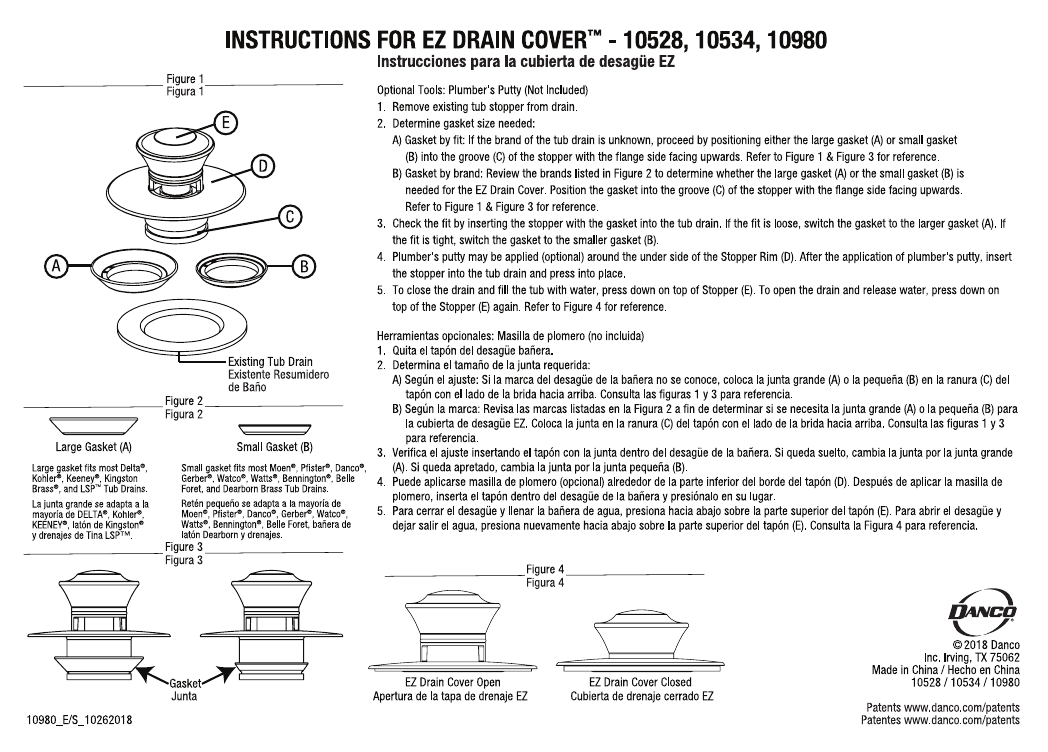 Danco 10528 Bathtub Drain Installation Manual