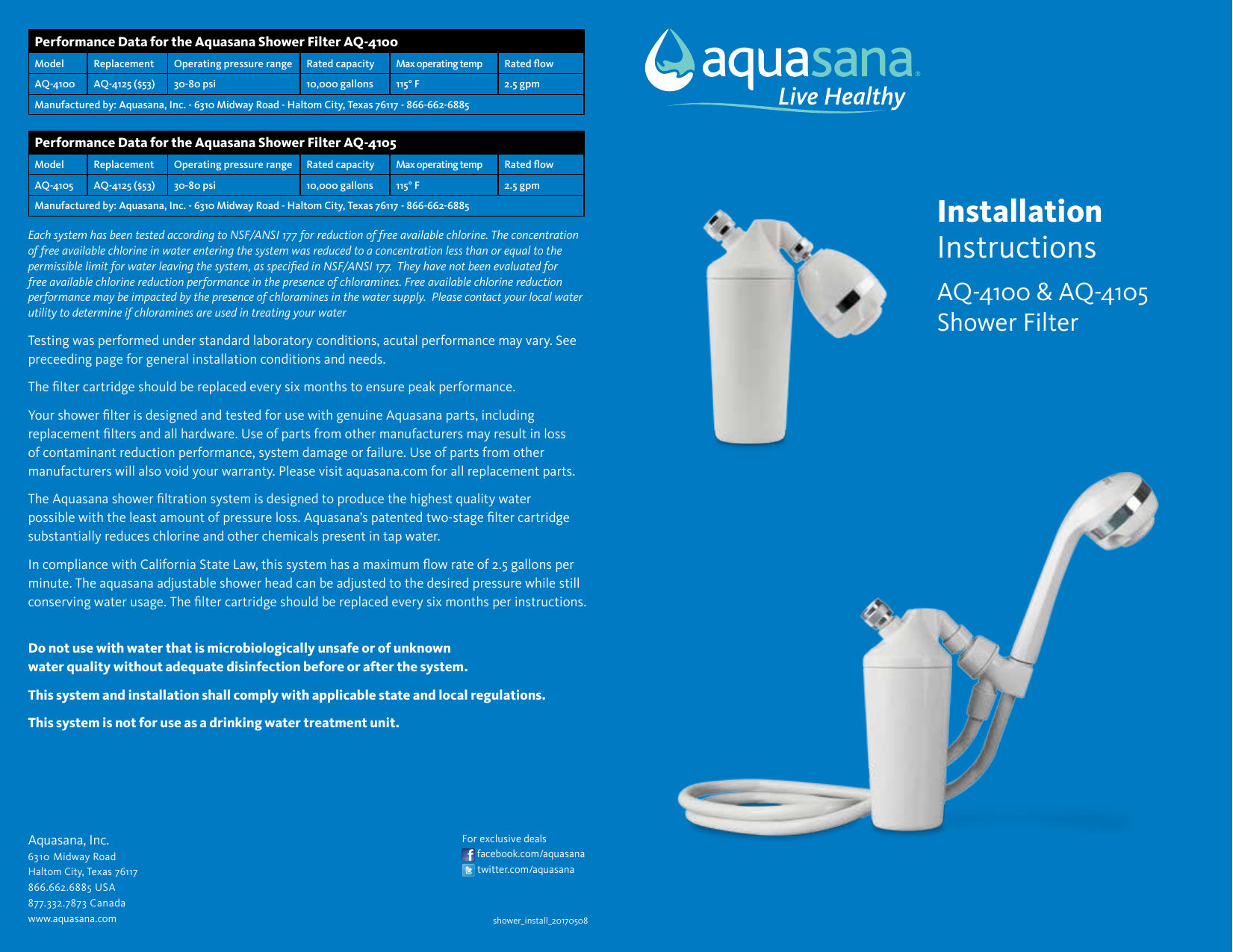 Aquasana AQ-4105CHR Showerhead Filter Installation Manual | Manualzz