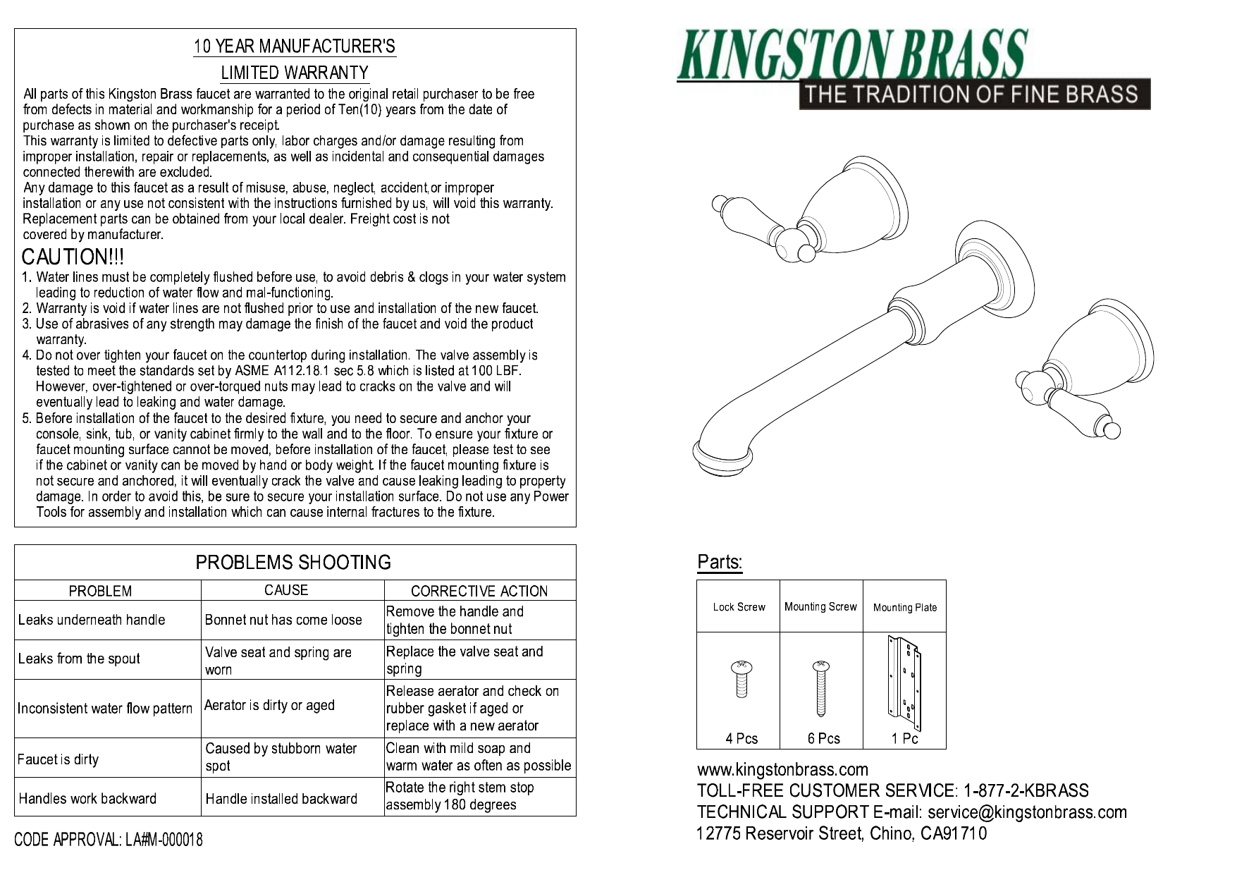 Kingston Brass KS7025BL Bathroom Sink Faucets & Part ...