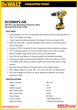 DEWALT DCD996P2 Combo Kit Specification Sheet