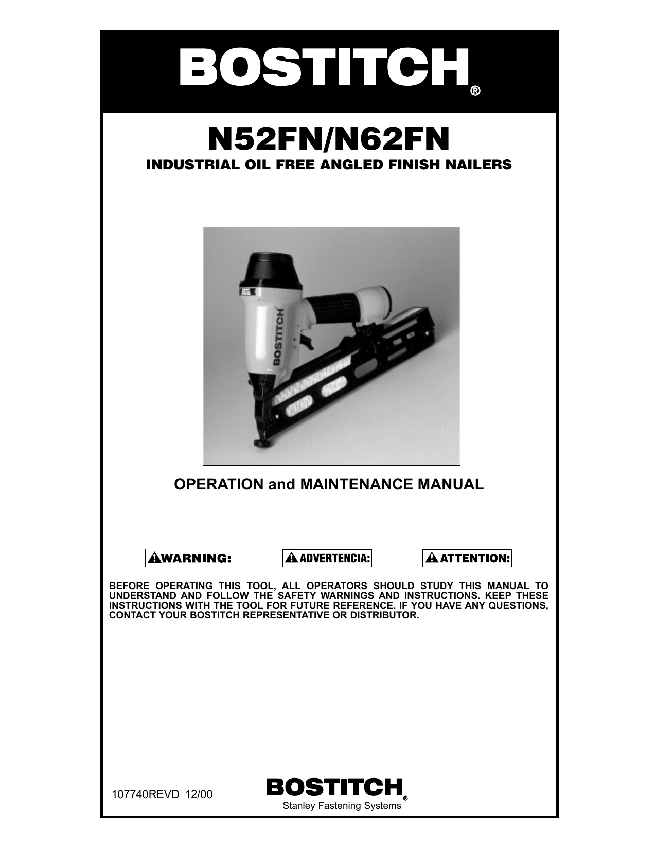 Bostitch N62FNK2 User manual Manualzz
