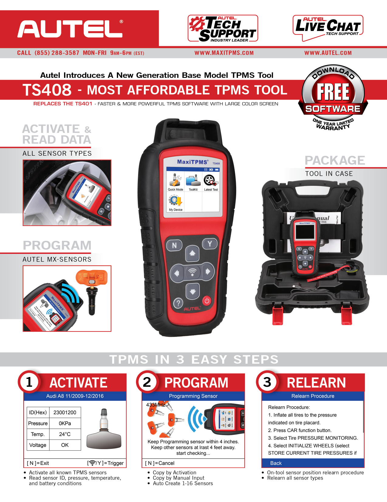 Autel TPMS Relearn Tool TS408, Upgraded Version of TS401, TPMS Reset