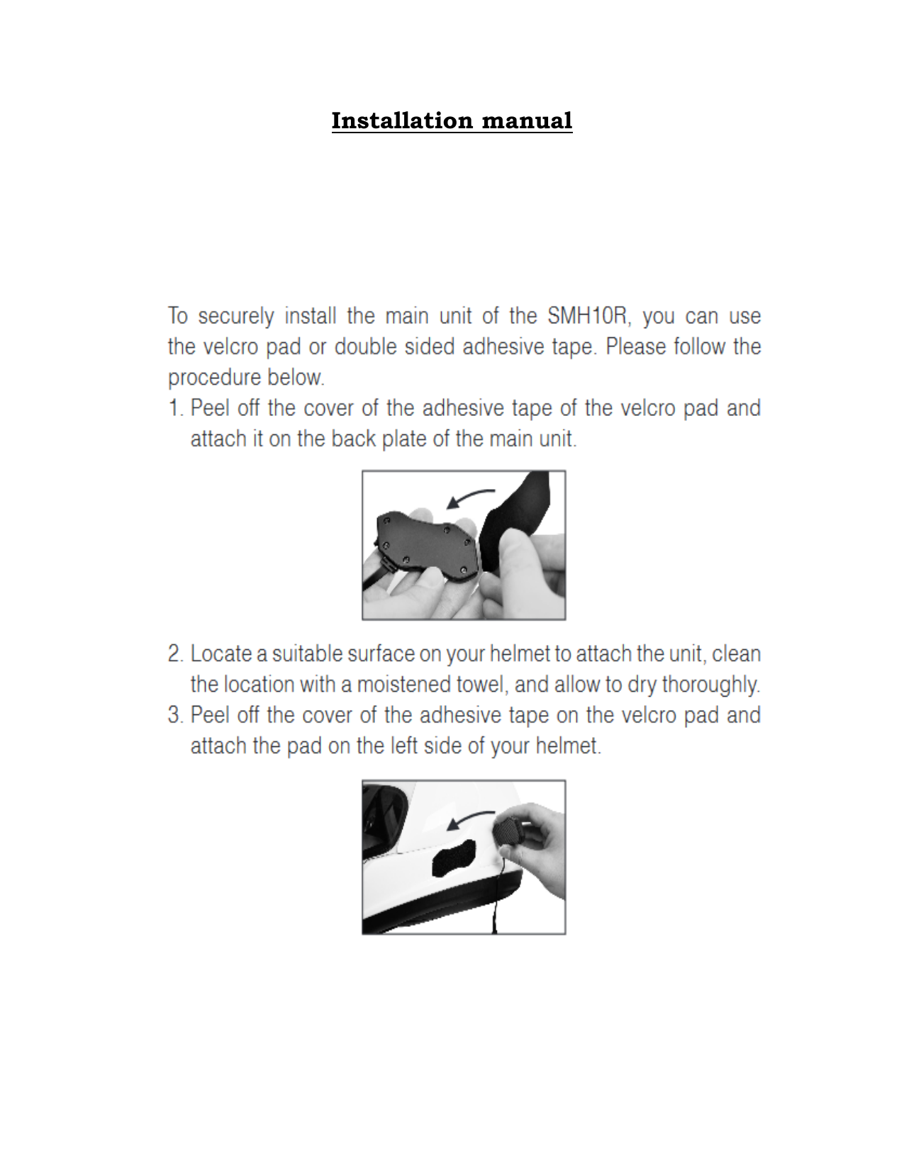 Sena SMH10R-01 Bluetooth Headset Installation Manual | Manualzz
