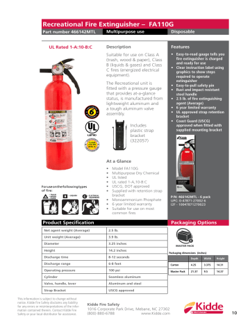 Kidde FA110G Fire Extinguisher Specification Sheet | Manualzz