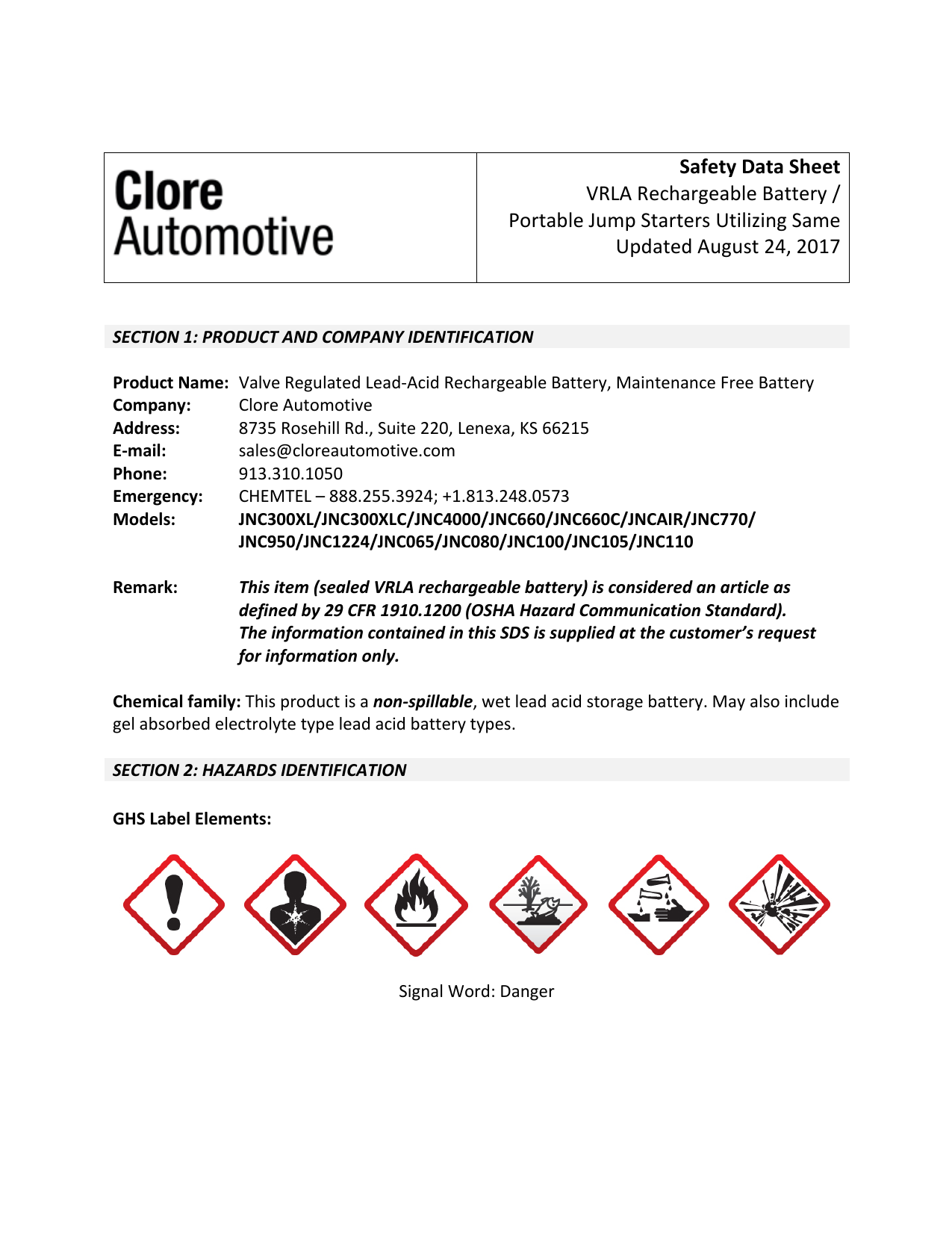 Clore Automotive Jnc1224 Specification Manualzz