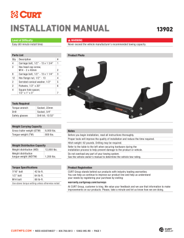 CURT 13902 Receiver Installation Manual | Manualzz