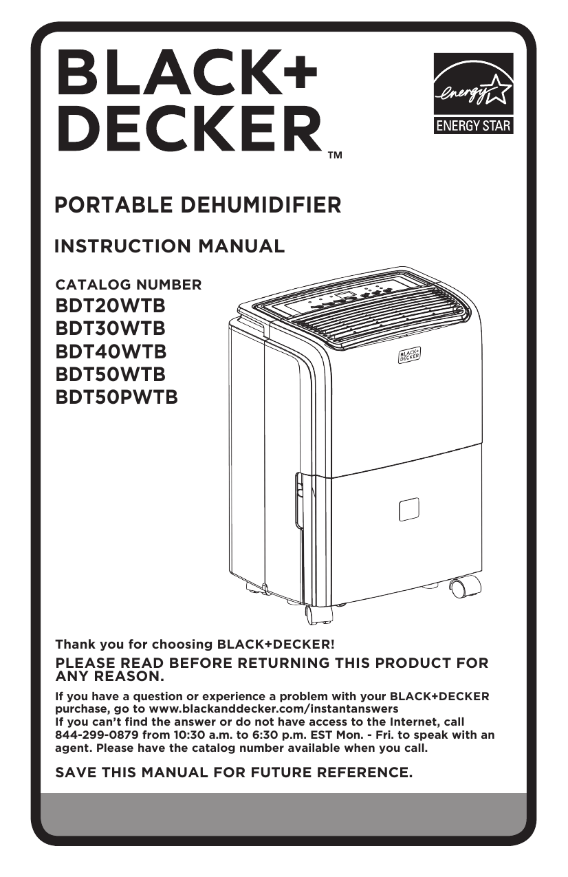 Black+decker BDT50WTB 50-Pint Portable Dehumidifier