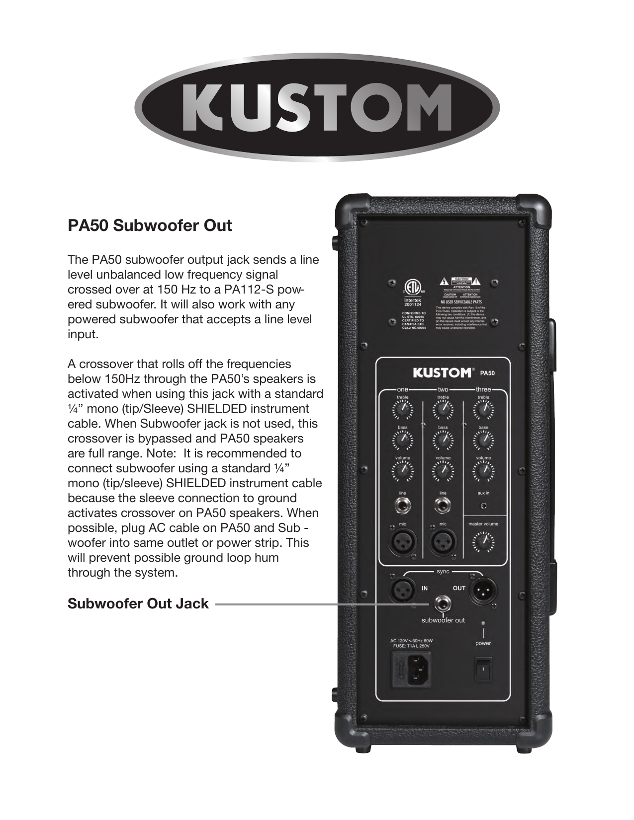 kustom pa50 subwoofer