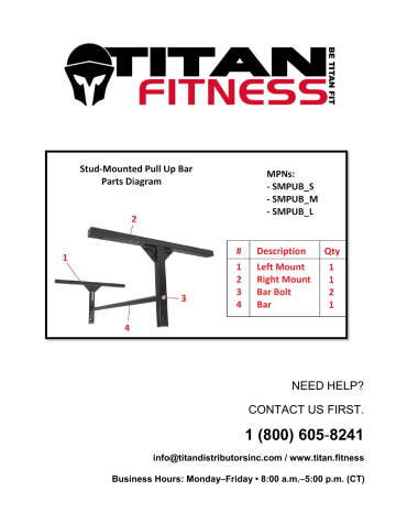 Titan Fitness Pull Up Bar HD 8 Ceiling Stud Wall Mounted 46