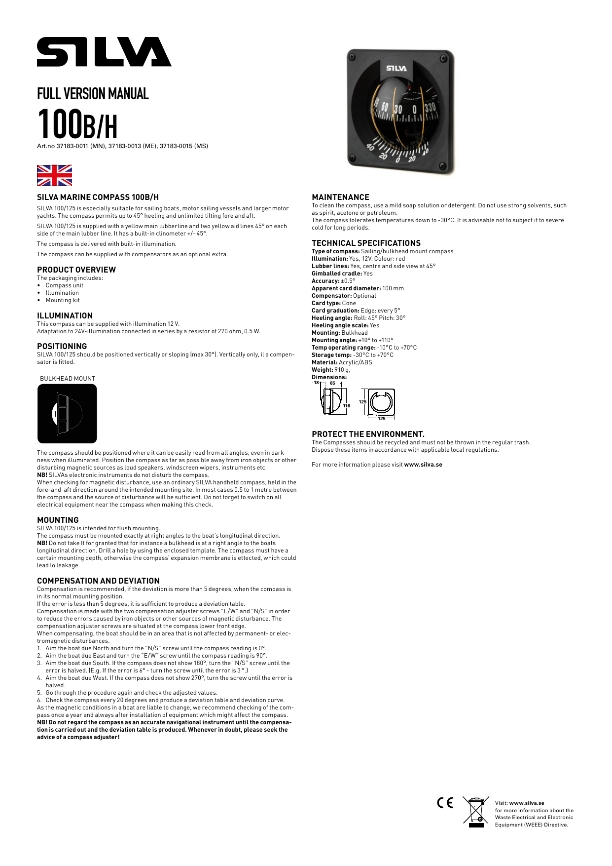 Silva 21B/H Compass Manual  Manualzz Regarding Compass Deviation Card Template