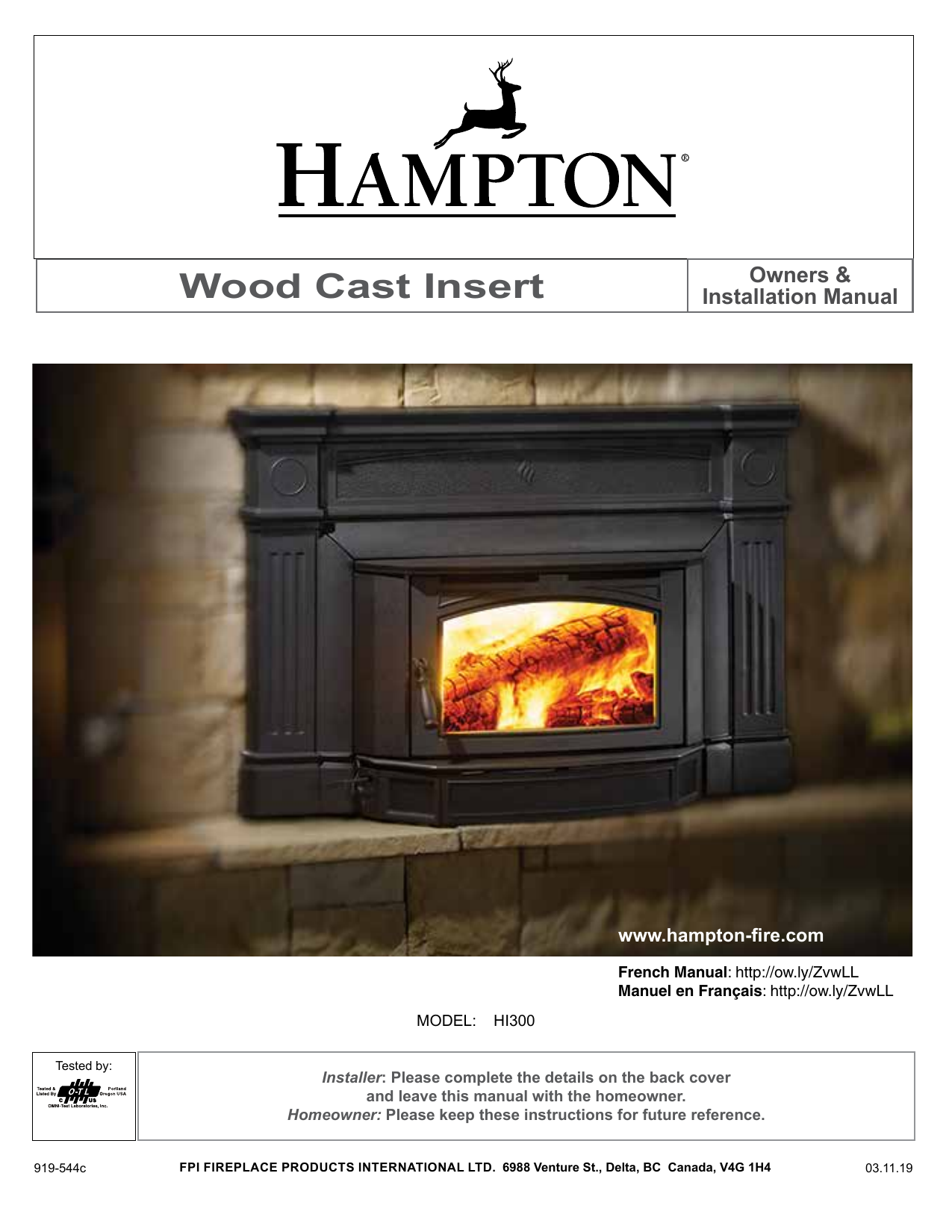 Regency Fireplace Products HI300 Wood Insert Owner Manual Manualzz