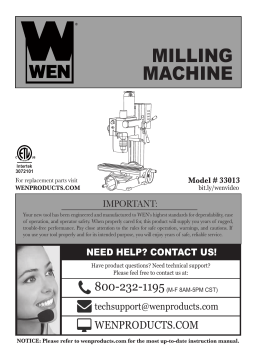 WEN 33013 4.5A Variable Speed Single Phase Compact Benchtop Metal Milling Machine Instruction manual