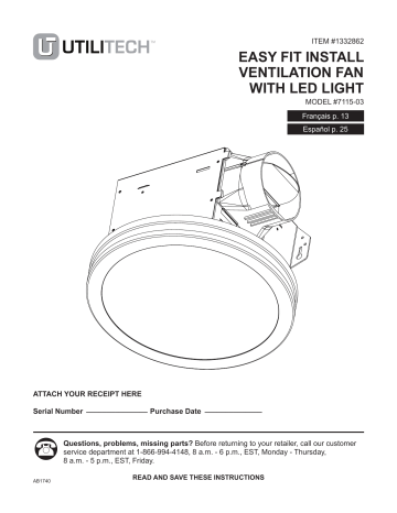 Utilitech 7115-03 Bathroom Fan Installation Guide | Manualzz